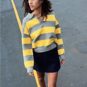 Zara Gray Yellow Stripped Knit Polo